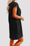 Casual Sportswear Solid Pocket Texture O Neck A Line Short Sleeve Dress