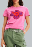 Casual Print Flowers O Neck T-Shirts