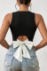 Sexy Solid Hollowed Out With Bow V Neck Tops