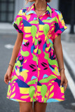 Bohemian Vacation Floral Turndown Collar Shirt Dresses
