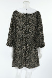 Vintage Elegant Leopard Patchwork Flounce Peter Pan Collar A Line Dresses