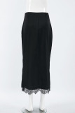 Celebrities Elegant Solid Lace Regular High Waist Solid Color Bottoms