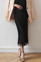 Celebrities Elegant Solid Lace Regular High Waist Solid Color Bottoms