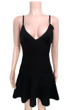 Sexy Solid Hook Flower Patchwork V Neck Sling Dresses