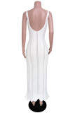 Sexy Vacation Solid Hook Flower Backless Swimwears Cover Up