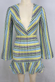 Sexy Vacation Color Block Hollowed Out Contrast Weave V Neck Beach Dresses