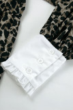 Vintage Elegant Leopard Patchwork Flounce Peter Pan Collar A Line Dresses