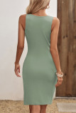 Sexy Solid Draw String Slit U Neck Wrapped Skirt Dresses