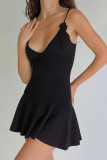 Sexy Solid Hook Flower Patchwork V Neck Sling Dresses