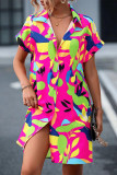 Bohemian Vacation Floral Turndown Collar Shirt Dresses