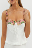 Sexy Flowers Embroidered With Bow V Neck Tops