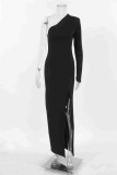 Sexy Solid Slit Oblique Collar Evening Dresses