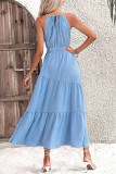 Elegant Solid Draw String Flounce Halter Waist Skirt Dresses