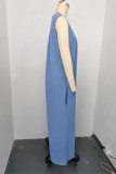 Casual Solid Pocket Buttons U Neck Loose Jumpsuits