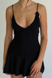 Sexy Solid Hook Flower Patchwork V Neck Sling Dresses
