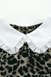 Vintage Elegant Leopard Patchwork Flounce Peter Pan Collar A Line Dresses