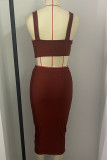 Sexy Solid Backless V Neck Sleeveless Two Pieces