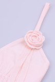 Sexy Solid Hook Flower Patchwork V Neck Sling Dresses