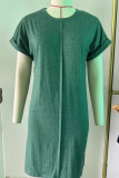 Casual Simplicity Solid O Neck A Line Short Sleeve Dress