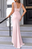 Celebrities Elegant Solid Mesh V Neck Trumpet Mermaid Dresses