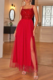 Sexy Celebrities Solid Sequins Frenulum Backless Slit U Neck Princess Dresses