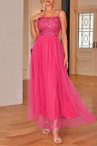 Sexy Celebrities Solid Sequins Frenulum Backless Slit U Neck Princess Dresses