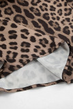 Sexy Vintage Print Leopard Zipper Regular High Waist Patchwork Bottoms