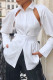 Casual Solid Hollowed Out Pocket Frenulum Backless Turndown Collar Tops