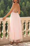 Sexy Celebrities Solid Sequins Frenulum Backless Slit U Neck Princess Dresses