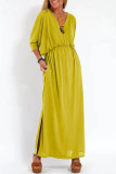 Casual Simplicity Solid Pocket Slit V Neck One Step Skirt Dresses