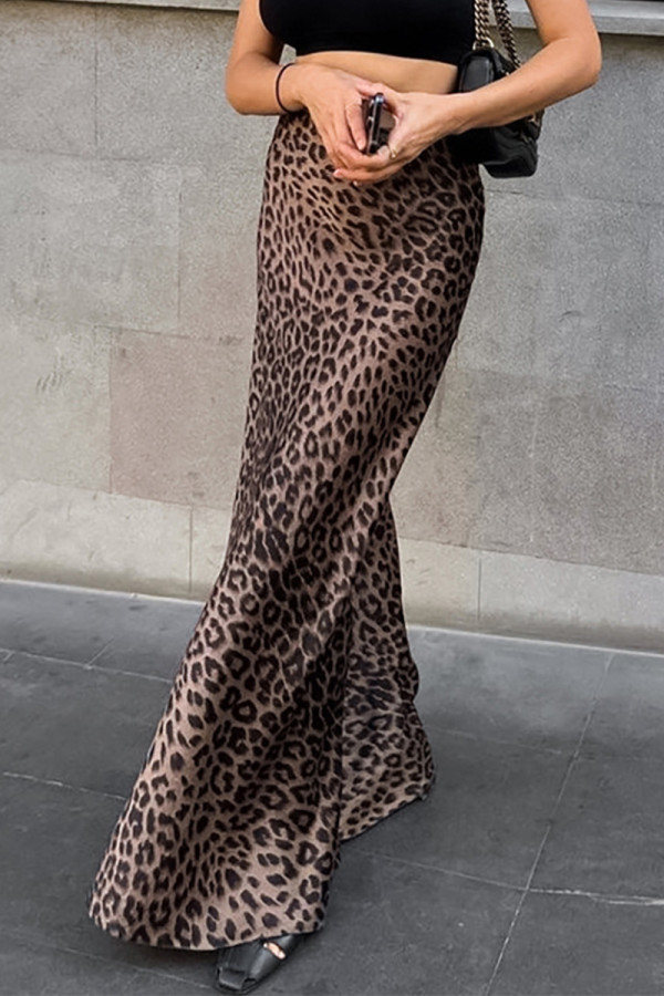 Sexy Vintage Print Leopard Zipper Regular High Waist Patchwork Bottoms