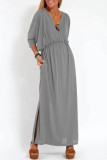 Casual Simplicity Solid Pocket Slit V Neck One Step Skirt Dresses