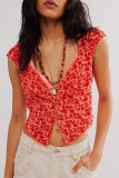 Sexy Vintage Print Flowers V Neck Tops
