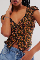Sexy Vintage Print Flowers V Neck Tops