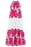 Vintage Vacation Print Frenulum Halter Pleated Dresses