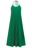 Sexy Vacation Solid Backless Pleated Halter Beach Dresses