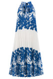 Vintage Vacation Print Frenulum Halter Pleated Dresses