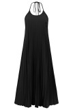 Sexy Vacation Solid Backless Pleated Halter Beach Dresses