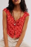 Sexy Vintage Print Flowers V Neck Tops