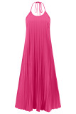 Sexy Vacation Solid Backless Pleated Halter Beach Dresses