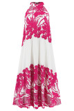 Vintage Vacation Print Frenulum Halter Pleated Dresses