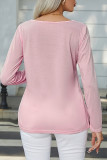 Casual Simplicity Solid Buttons O Neck Tops