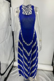 Sexy Vintage Striped Backless U Neck One Step Skirt Dresses