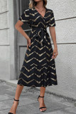 Vintage Elegant Striped Bronzing Bandage V Neck A Line Short Sleeve Dress
