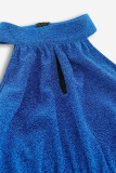 Sexy Solid Bronzing Fold Sequined Halter Wrapped Skirt Dresses