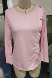 Casual Simplicity Solid Buttons O Neck Tops