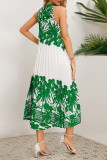 Vintage Vacation Print Frenulum Halter Pleated Dresses