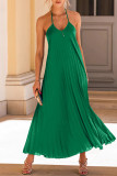 Sexy Vacation Solid Backless Pleated Halter Beach Dresses