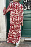 Casual Vintage Geometric Print Patchwork V Neck Printed Dresses