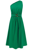 Elegant Formal Solid Metal Accessories Decoration Fold Oblique Collar Evening Dresses